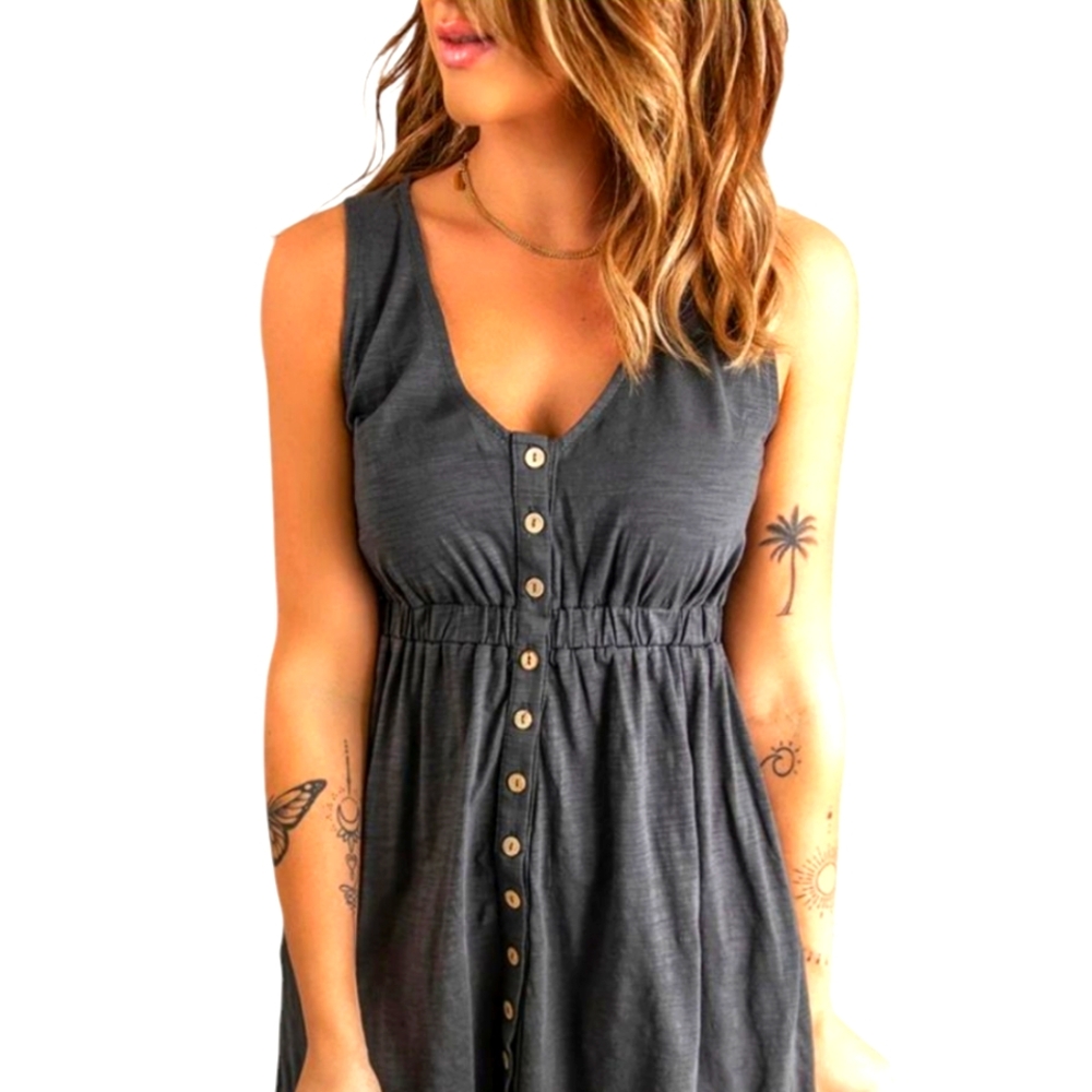 Gray Sleeveless Button-Down Mini Dress